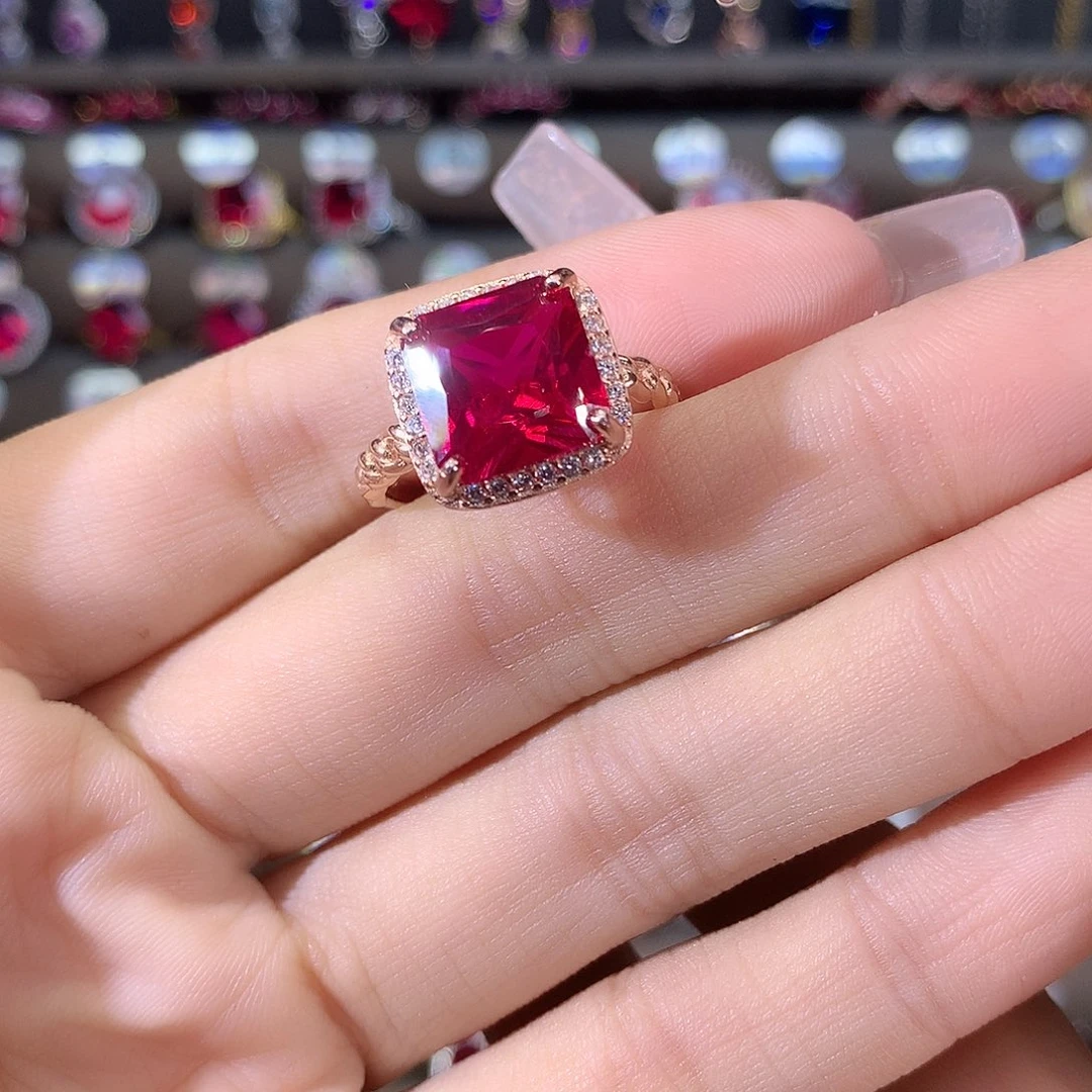 银S925镶嵌戒指红宝石玫瑰金10