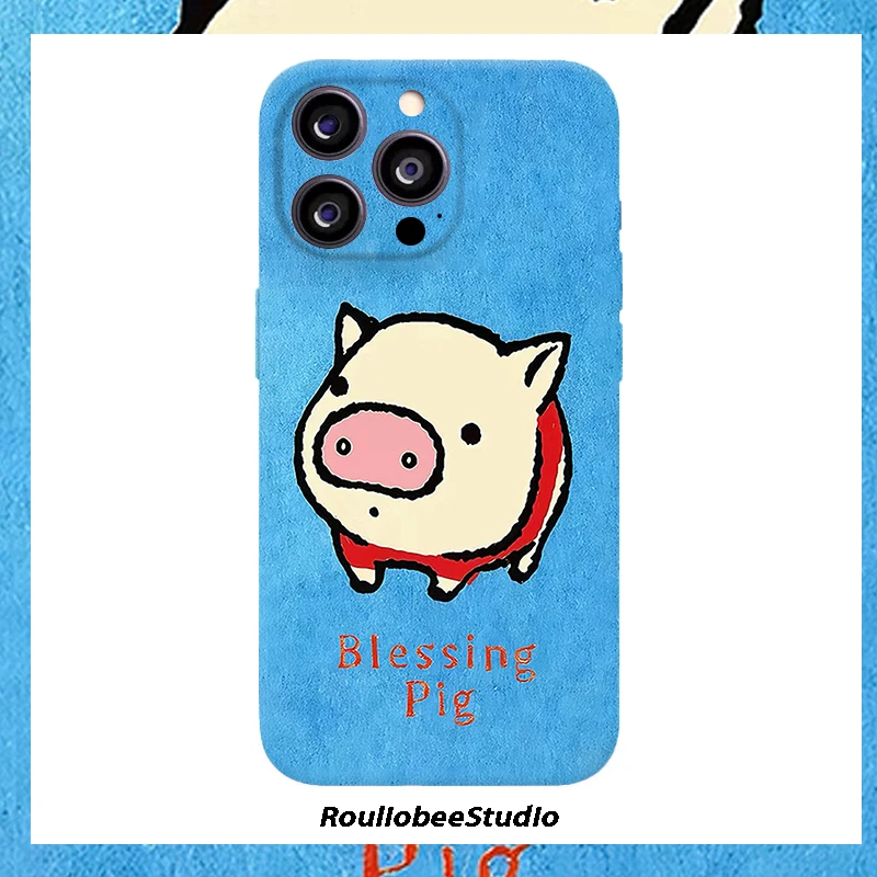BANCA涂鸦小蓝猪适用苹果17/16promax菲林手机壳华为oppo小米vivo