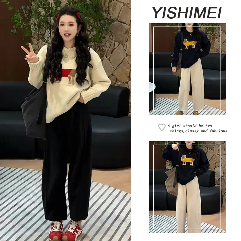 秋季时尚穿搭2025年新款百搭圆领腊肠狗长袖针织上衣休闲裤两件套