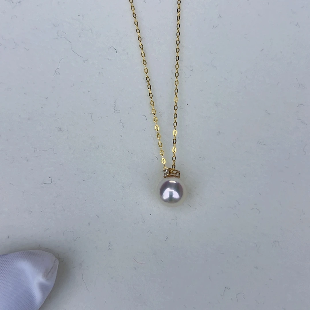 海水珍珠海水akoya王妃吊坠8-9mm18K金镶嵌