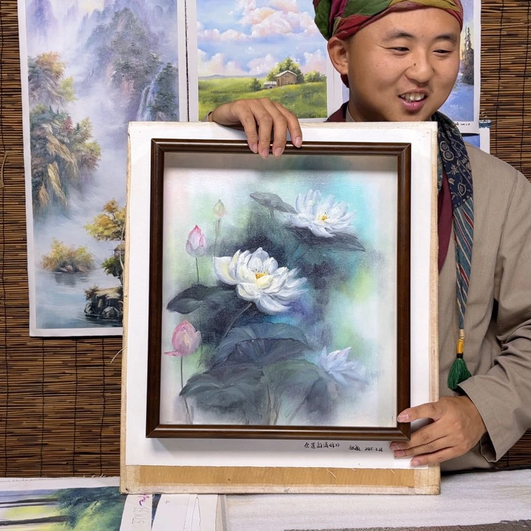 油画行路人小院绘画作品竞拍