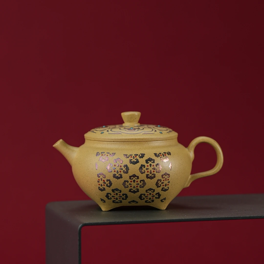 【南风】金银彩烧箔本山绿泥长安紫砂壶