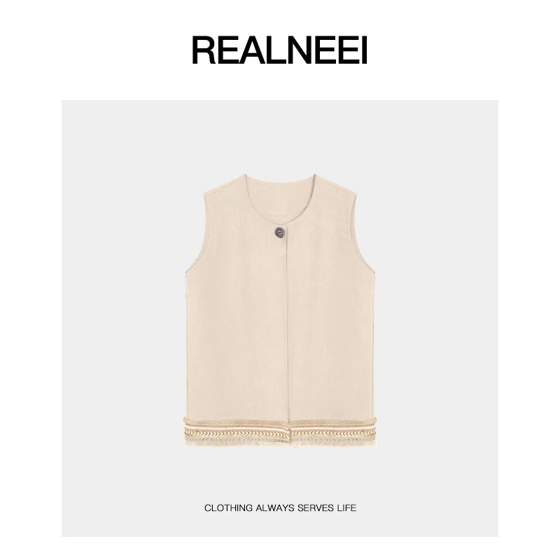 REALNEEI【钩花梦境】老钱松弛感天丝麻重工拼接流苏无袖马甲21672