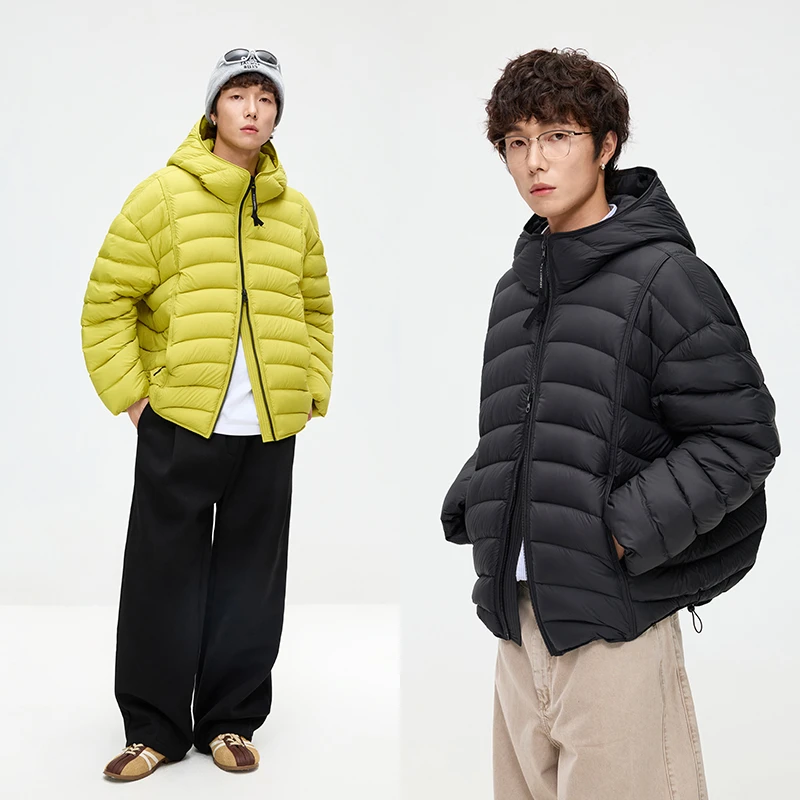 90白鸭绒工装连帽加厚羽绒服男款冬季潮牌设计感休闲宽松拼接外套