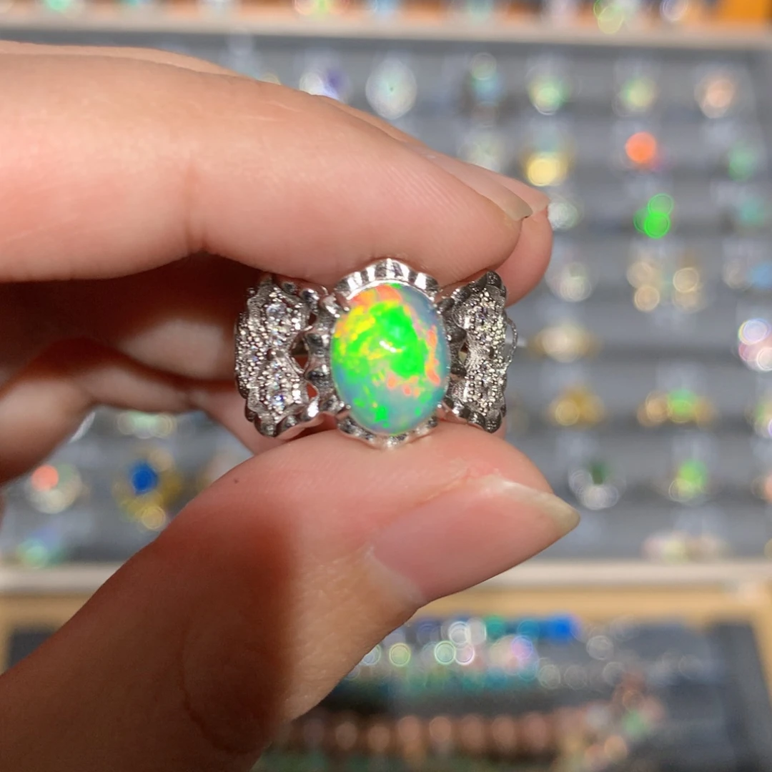 银S925镶嵌欧泊欧泊戒指y