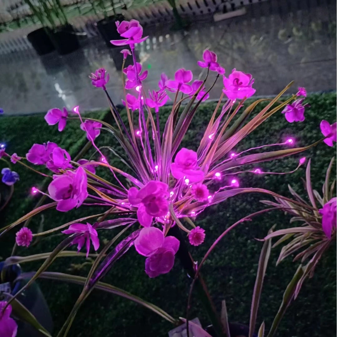 新款节能七彩太能户外发光蝴蝶兰花灯地插草坪灯充电天黑自动亮