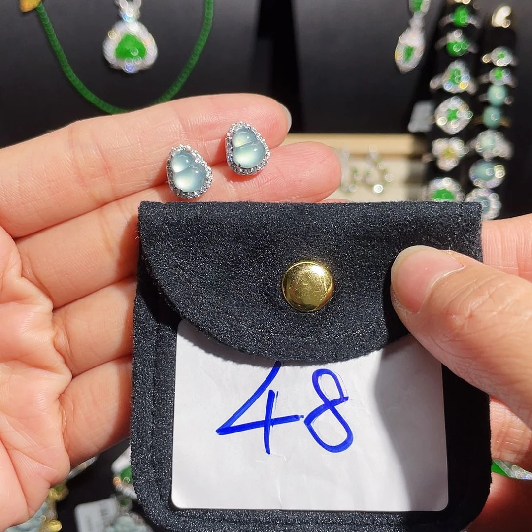 翡翠银S925镶嵌耳饰葫芦