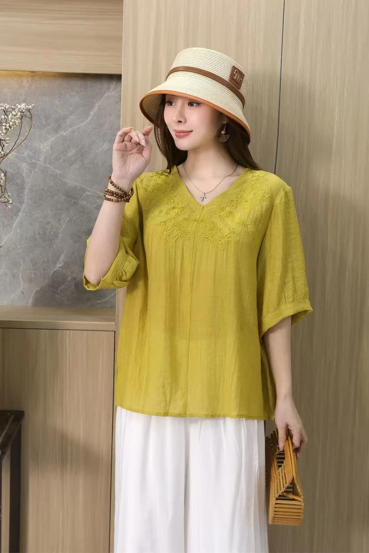 3078#夏季宽松百搭薄款精品妈妈装显瘦百搭遮肉中老年女装