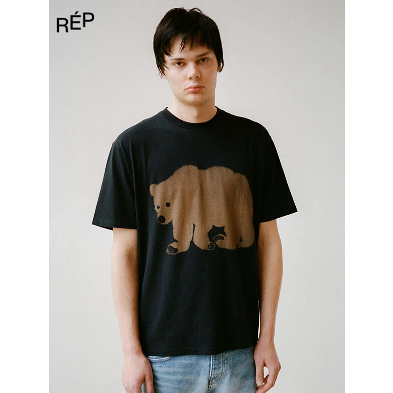 WILD ANIMALS设计师品牌黑色熊印花短袖T恤25SS TheREPUBLIQUE