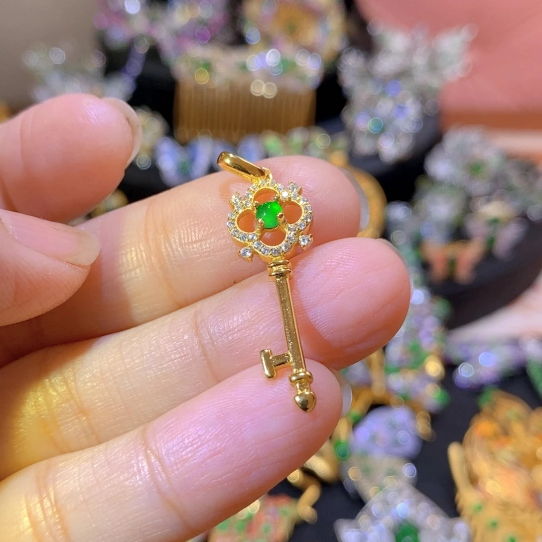 吊坠(不含链)银S925镶嵌翡翠
