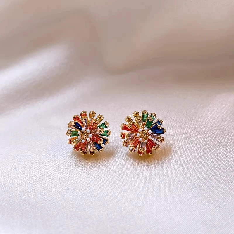 铜合金锆石耳饰 多巴胺彩色烟花锆石耳钉女独特耳环高级感耳饰潮
