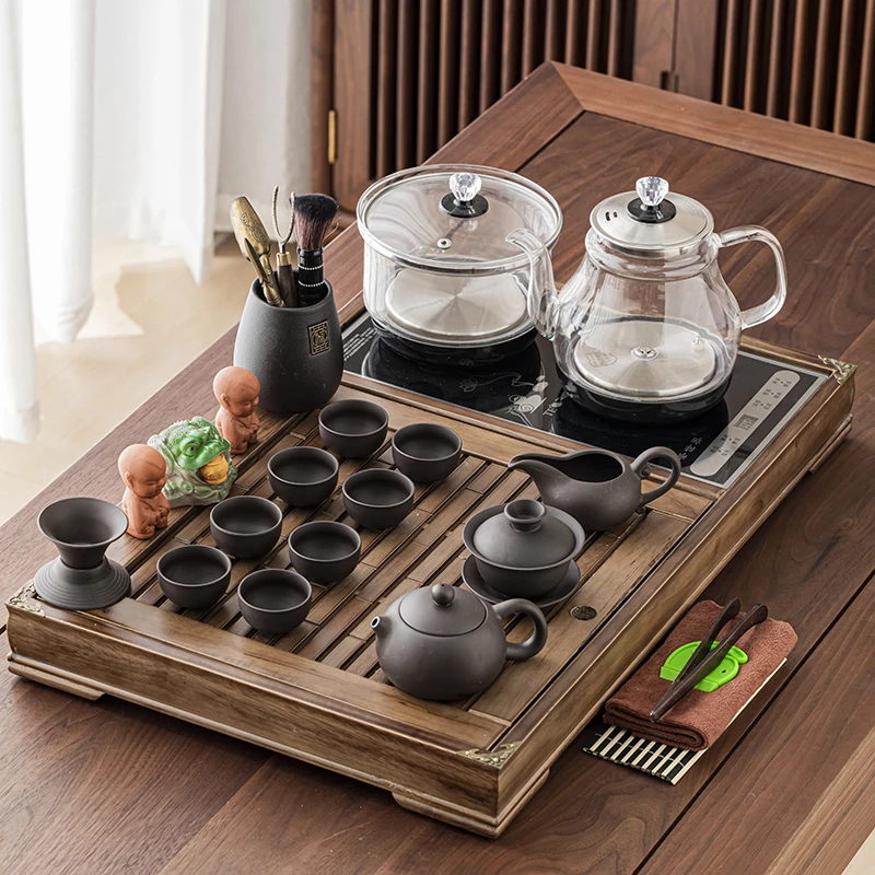 茶具套装家用全自动烧水壶一体茶盘整套功夫泡茶台办公室现代简约