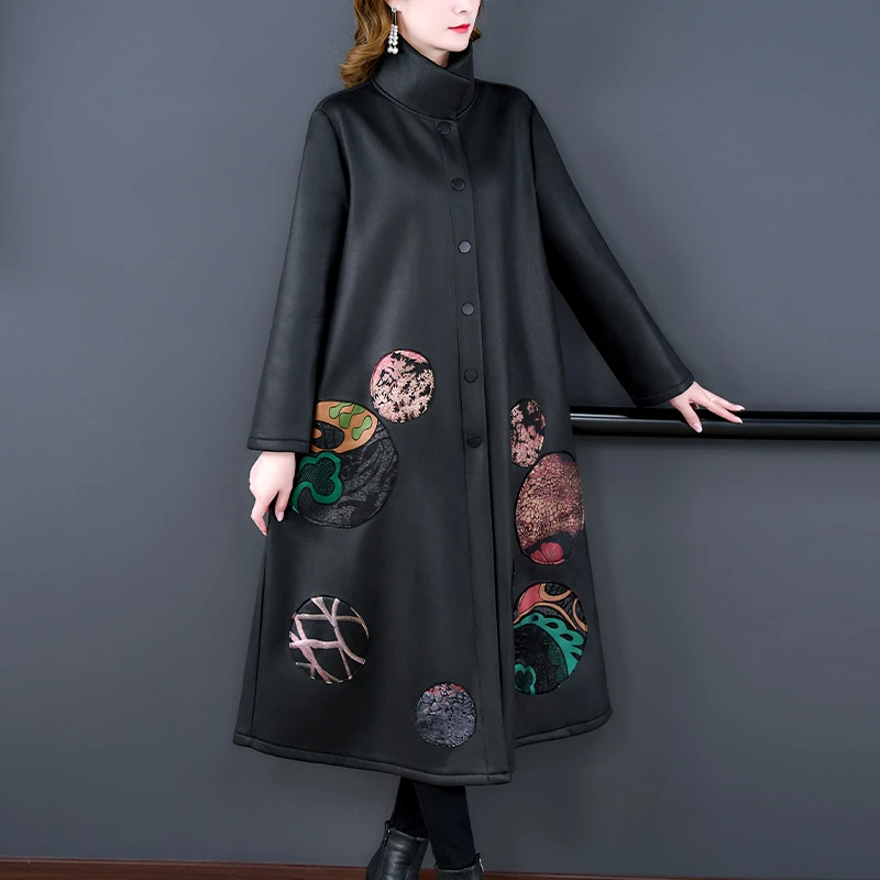 妈妈秋冬风衣防风外套洋气阔太太大码中长款过膝中老年宽松皮衣女