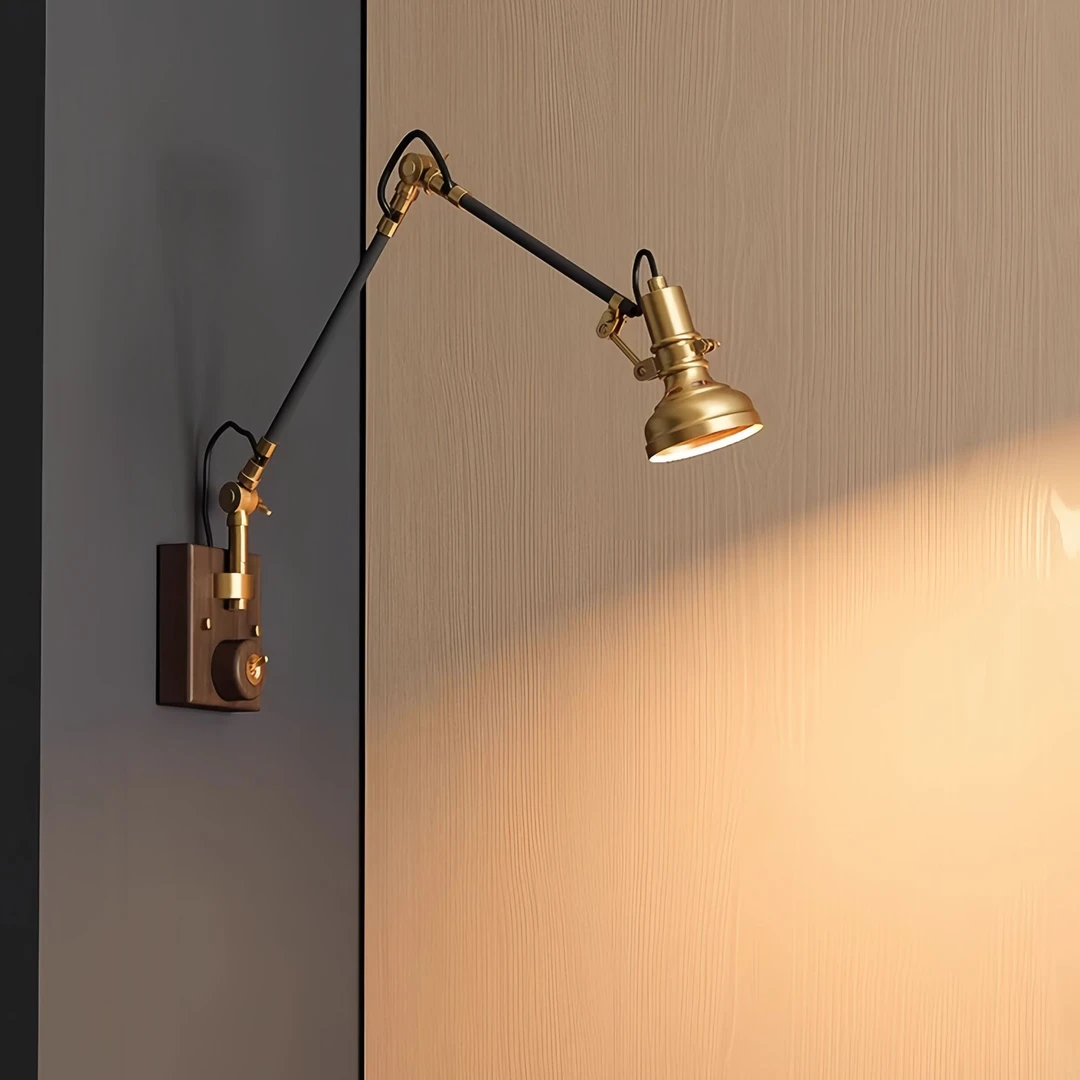 法式复古风全铜床头壁灯中古包豪斯卧室设计师工业风折叠摇臂壁灯
