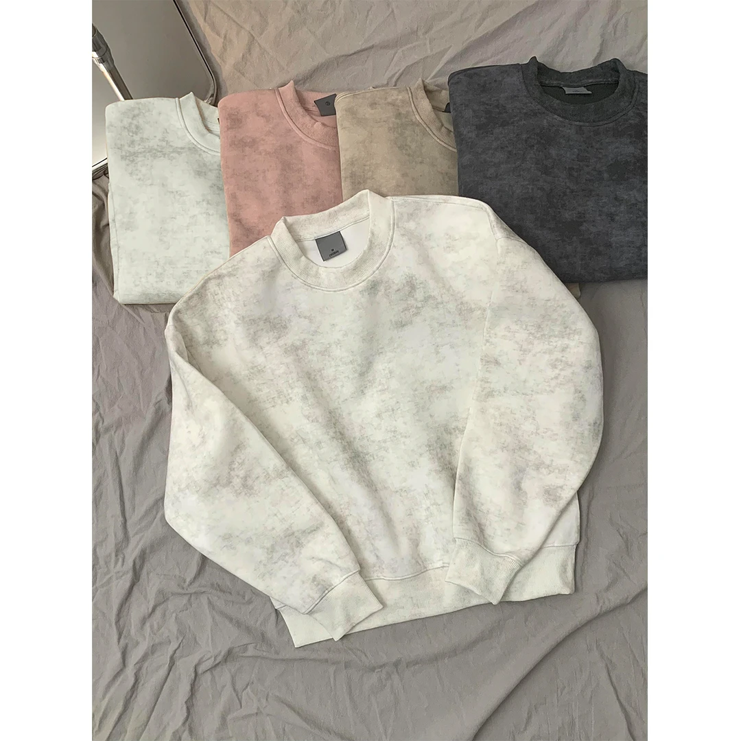 vibe风简约高级感扎染圆领卫衣男秋冬季潮牌百搭宽松休闲套头上衣