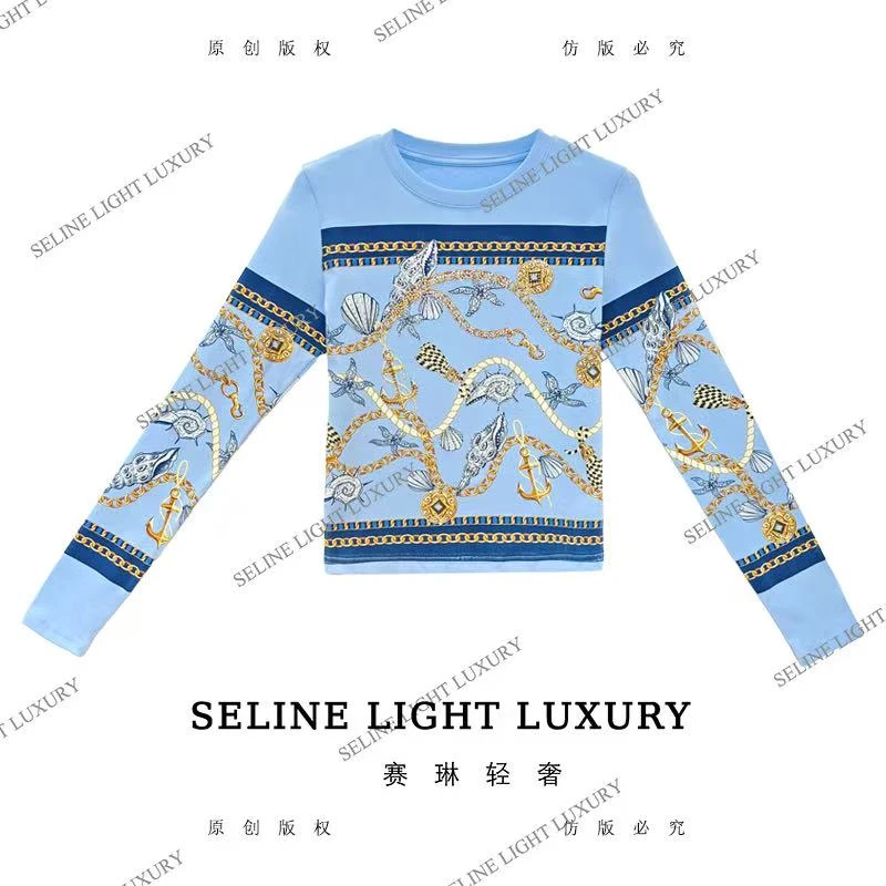 【25Q-612】 2025 SELINE 新款深海黄昏印花时尚轻奢气质长袖