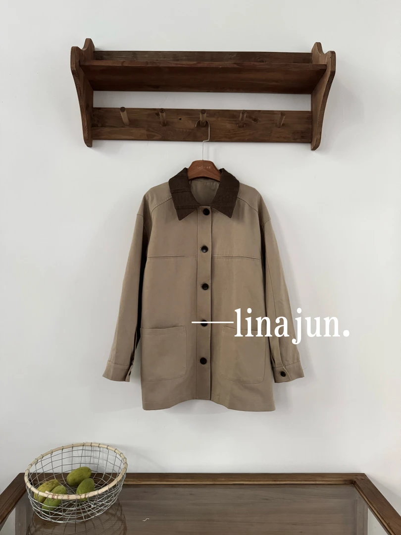 8.30秋季新款韩系撞色蕾丝领简约百搭风衣外套