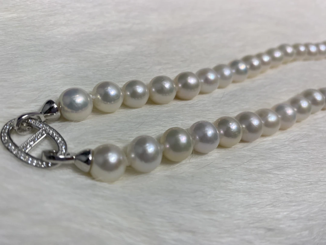 淡水珍珠项链白色9-11mm大猪鼻子扣