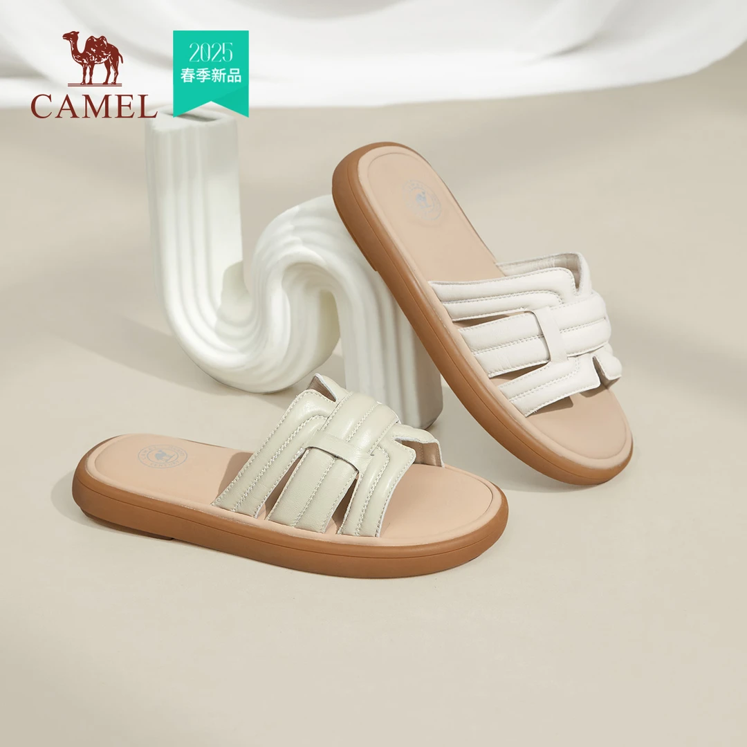 骆驼女鞋2025夏季新款休闲一字拖时尚皮质凉拖鞋女日常外穿沙滩鞋