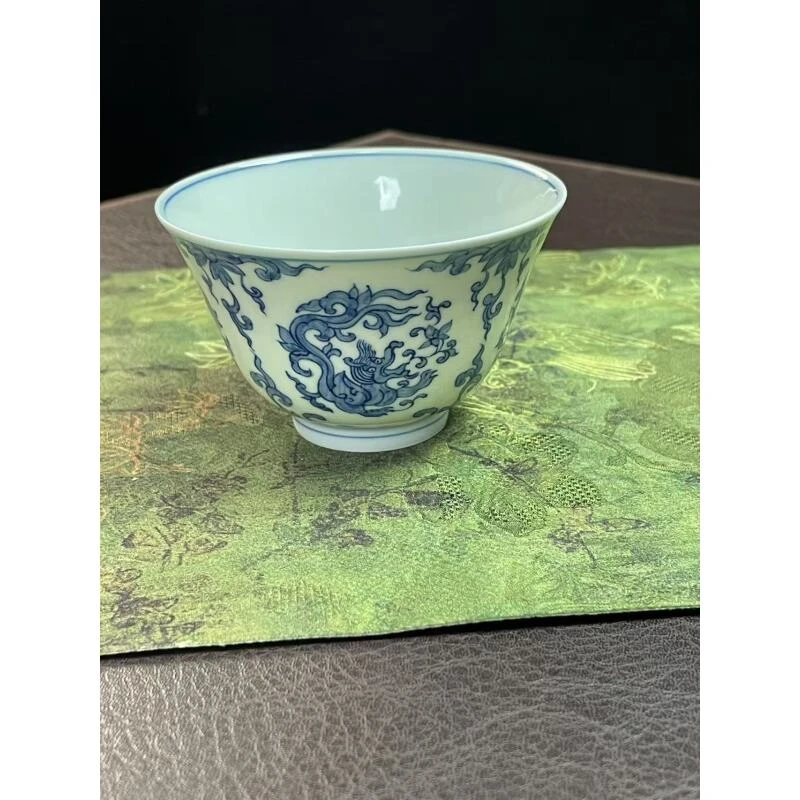 景德镇陶瓷茶具杯子釉下彩青花手工手绘茶具杯子夔龙120ml