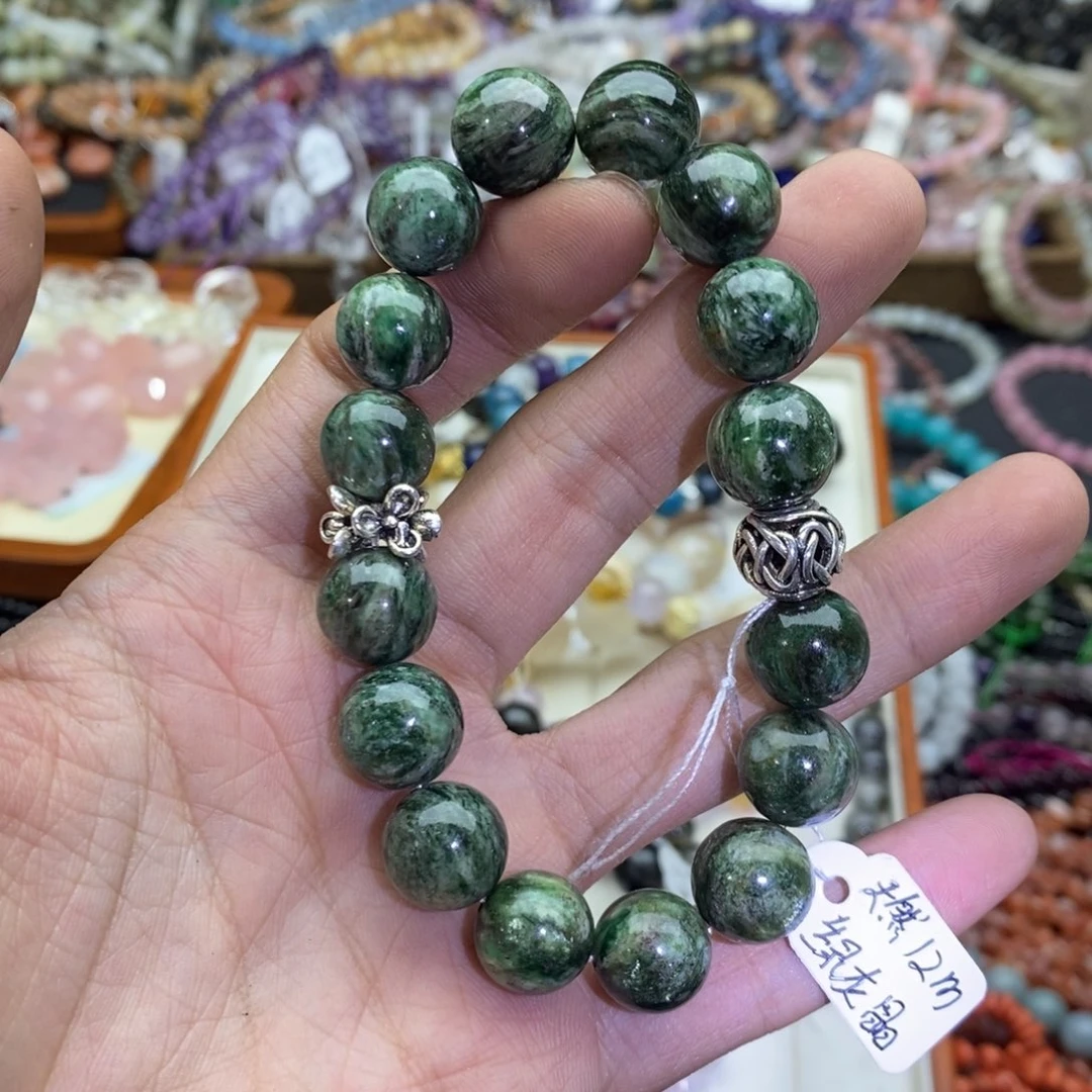 玛瑙/玉髓未镶嵌珠宝半成品一条天然12mm老k绿龙晶手链