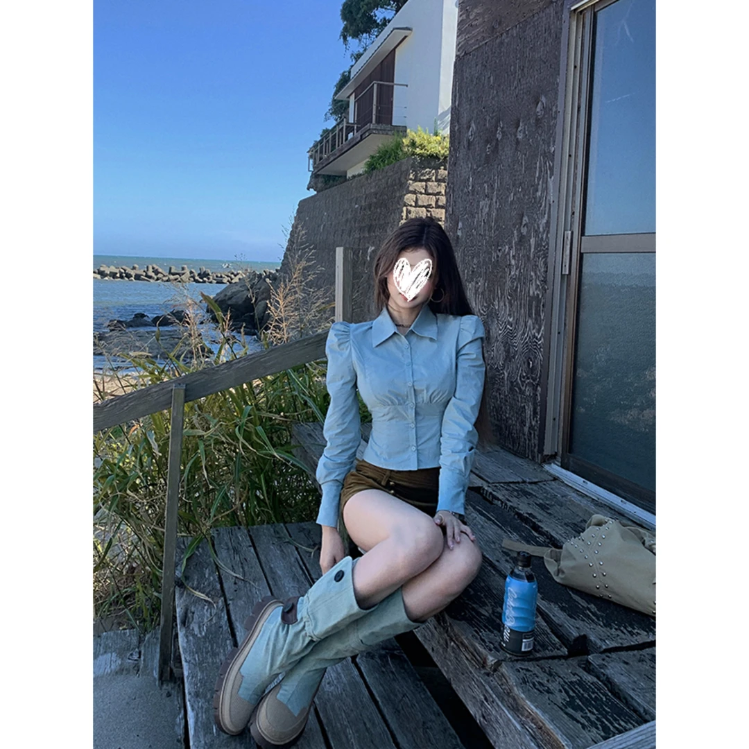长岛初秋 早秋设计感法式气质显瘦小众长袖衬衫Y3699