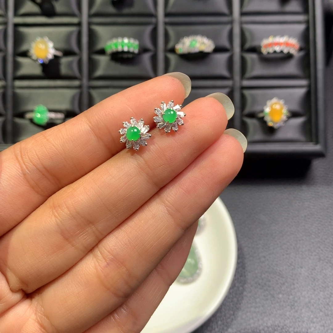 翡翠银S925镶嵌耳饰