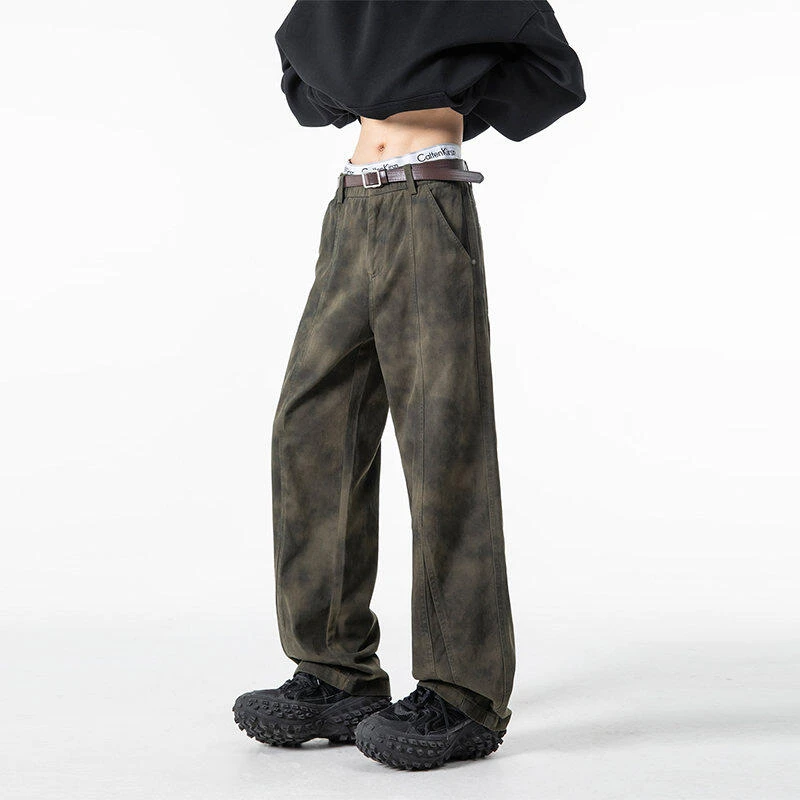 休闲裤男装高密斜纹面料脏脏水洗做旧泼墨休闲迷彩裤