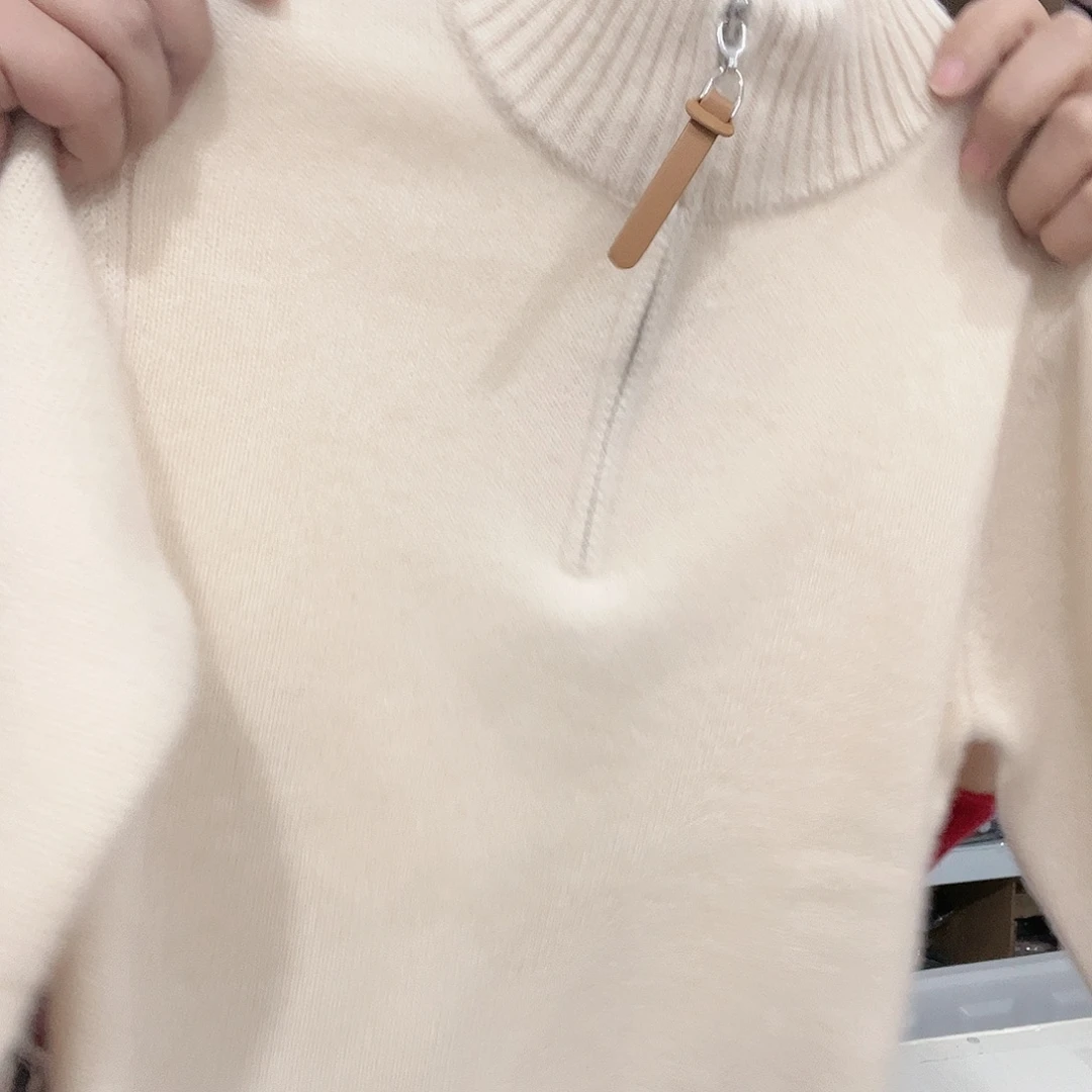 儿童纯羊绒半拉链米色130新款