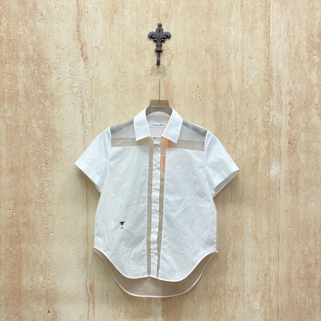 99新 DIOR/迪奥 桑蚕丝网纱拼接polo衫34码/99新/34083