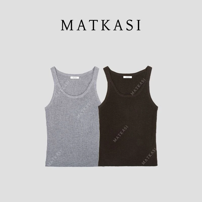 MATKASI 大U领无袖百搭竖条纹基础款背心女