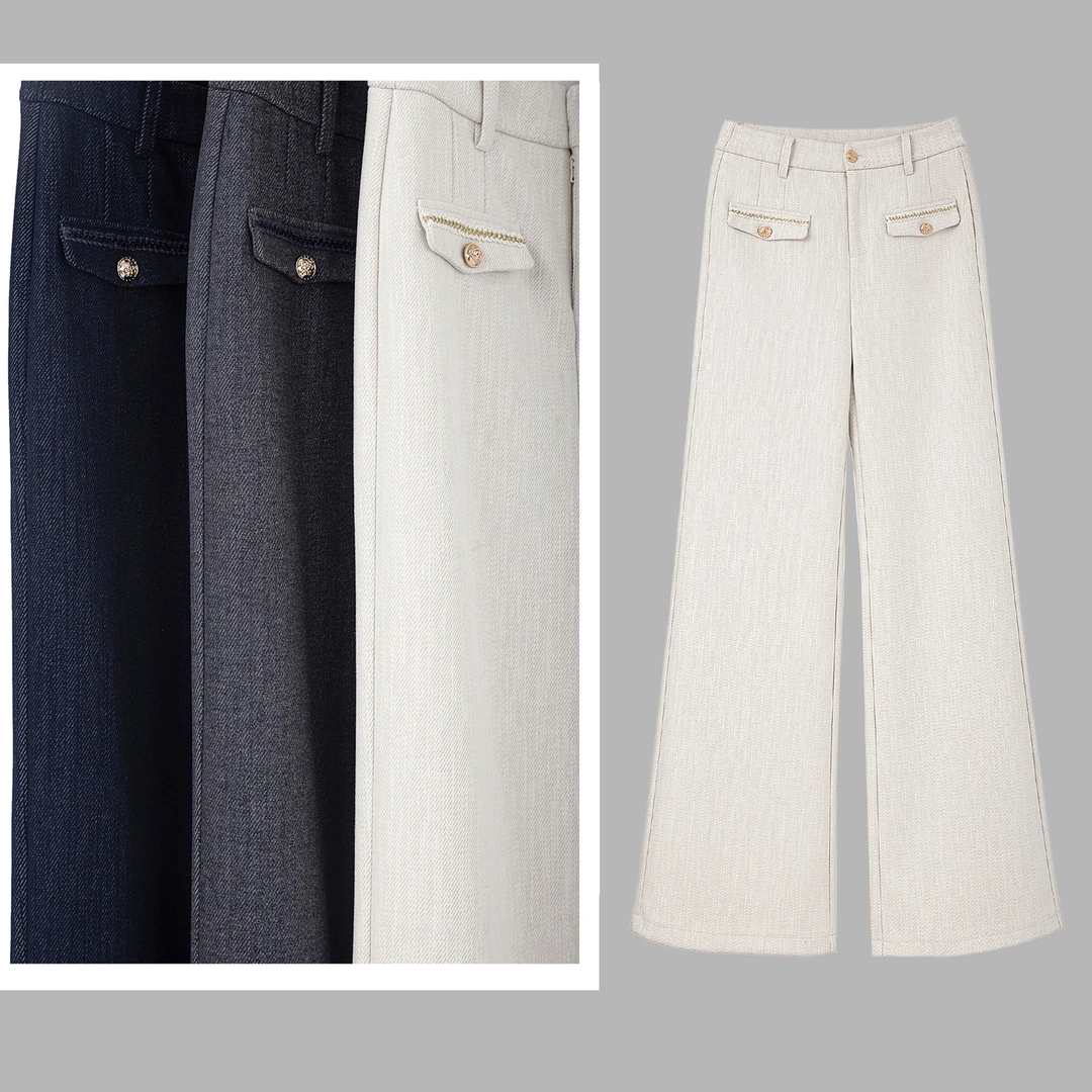 视【9636老钱风】高奢羊毛高腰A版飒版显瘦阔腿裤