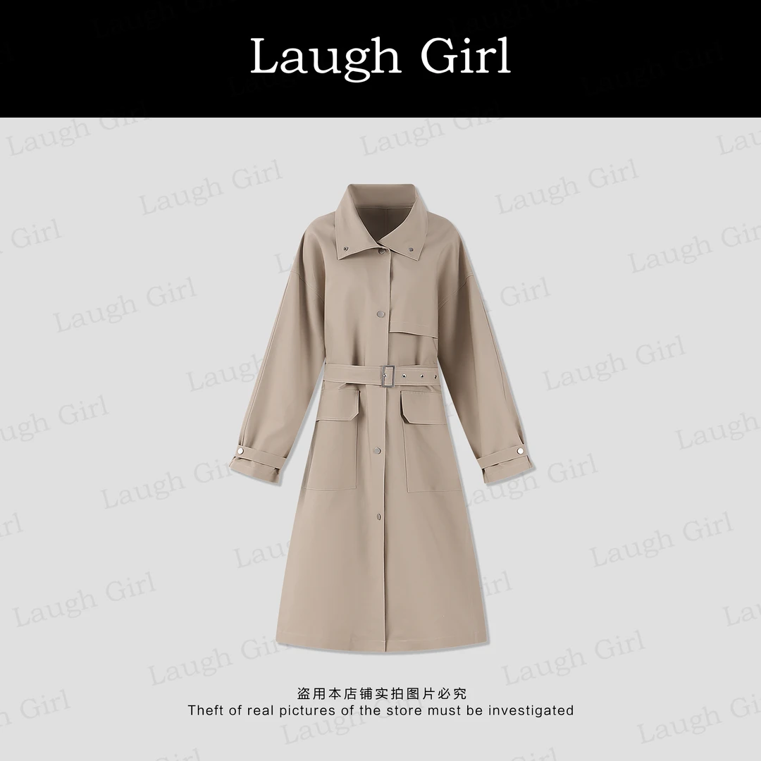 楚楚君 Laugh girl秀场同款【一抹日落】翻领口袋长款风衣FL53260J