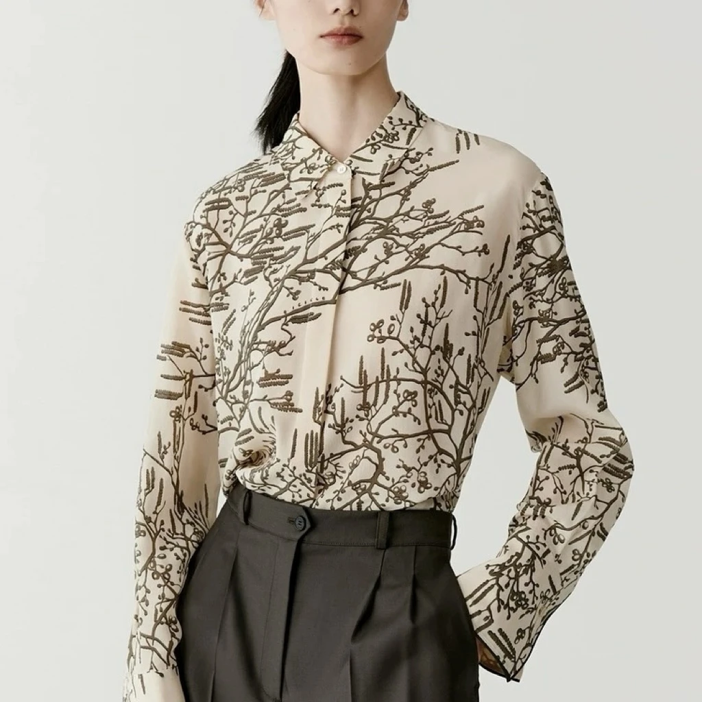 [禾] 真丝双绉印花上衣 4397