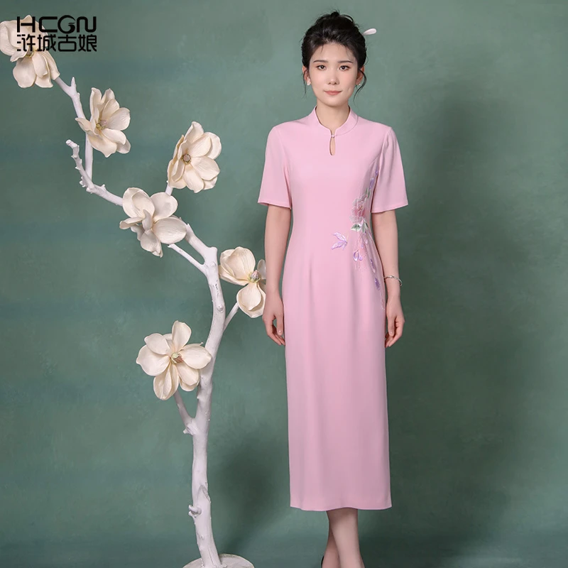 新中式国风刺绣时尚设计感优雅修身女士翎羽花旗袍连衣裙BMT17651