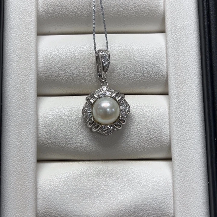 银S925镶嵌吊坠(不含链)海水珍珠海水Ak银吊坠8-9mm 114号