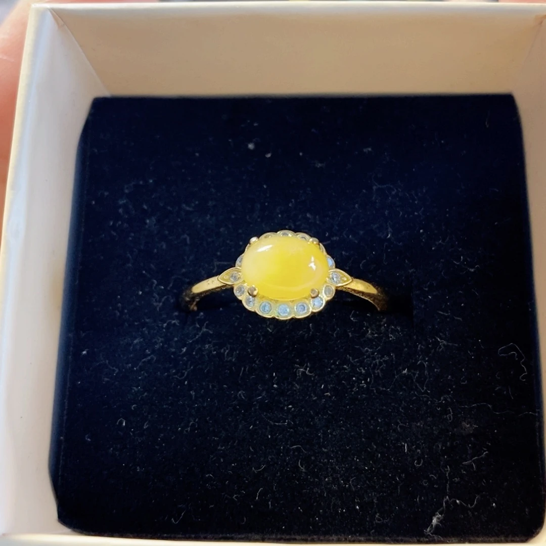 翡翠戒指银S925镶嵌缅甸翡翠A货黄翡戒指