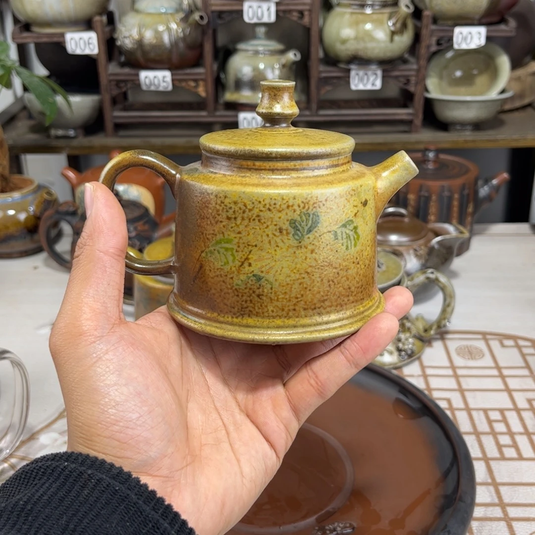 220cc白泥彩填柴烧德钟壶，古法传承裸坯柴烧