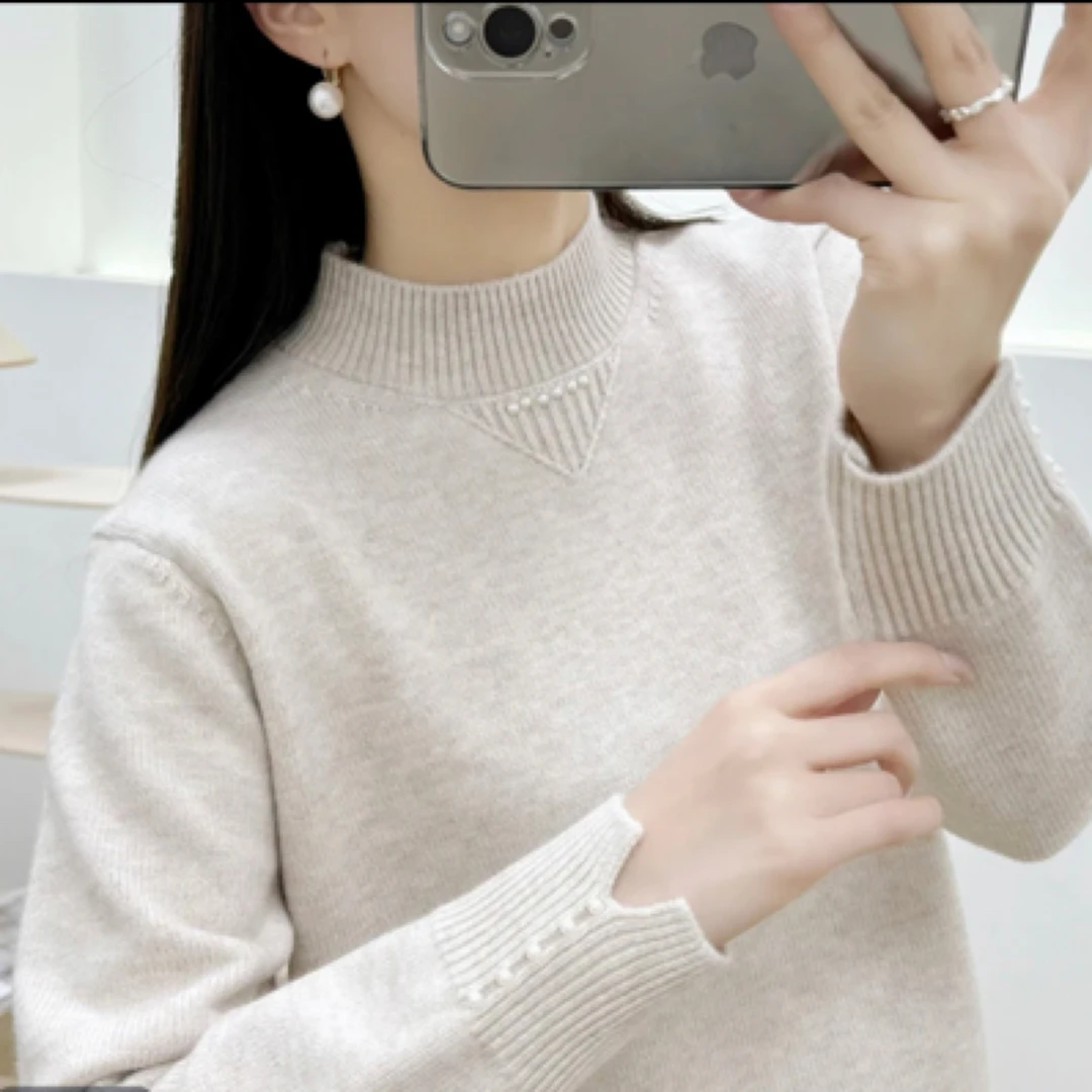 秋冬新款半高领毛衣女针织打底衫宽松加厚保暖套头内搭外穿上衣