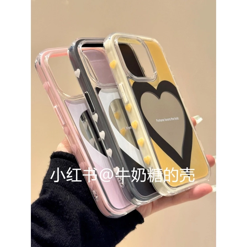 韩系高级感镜面爱心适用iphone16promax苹果15pro手机壳14pro双层