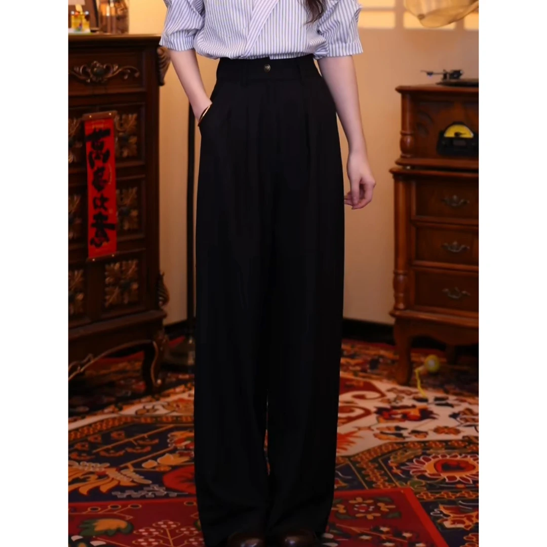 蒋肉肉【黑咖加浓】港风气质复古百搭显瘦高腰女装长裤02724