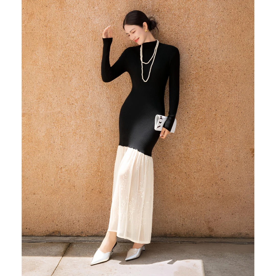 ZEROYK 翎蔻法式荷叶边赫本风针织小黑裙女高级感气质显瘦连衣裙