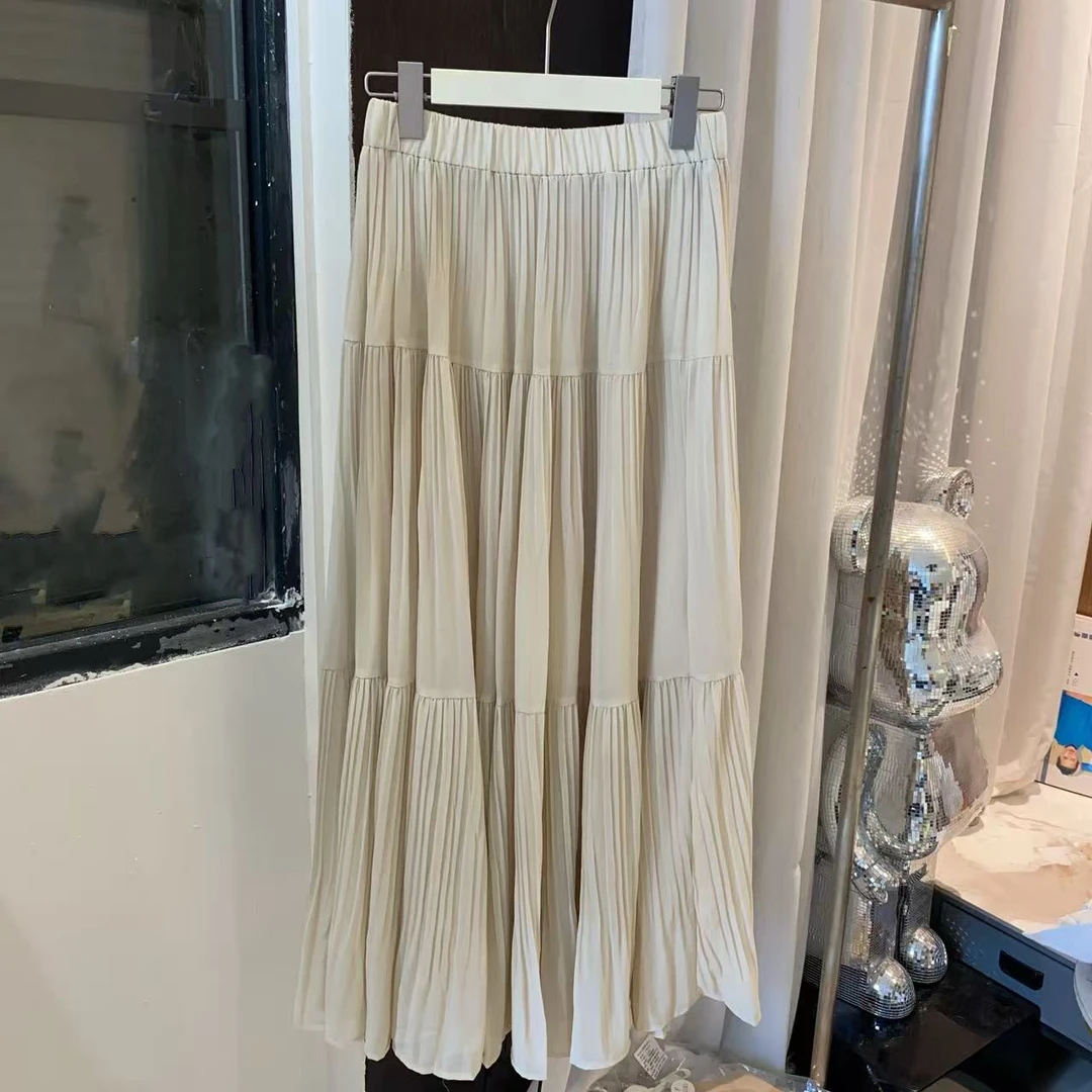 法式气质重工压褶半身裙松紧腰女新款法式小众设计感裙子