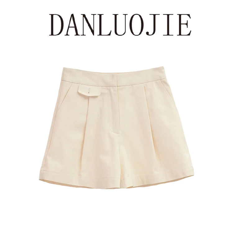 丹珞婕 长腿拍档 洗水棉工艺纯色简约 百搭春夏棉短裤中腰 休闲裤