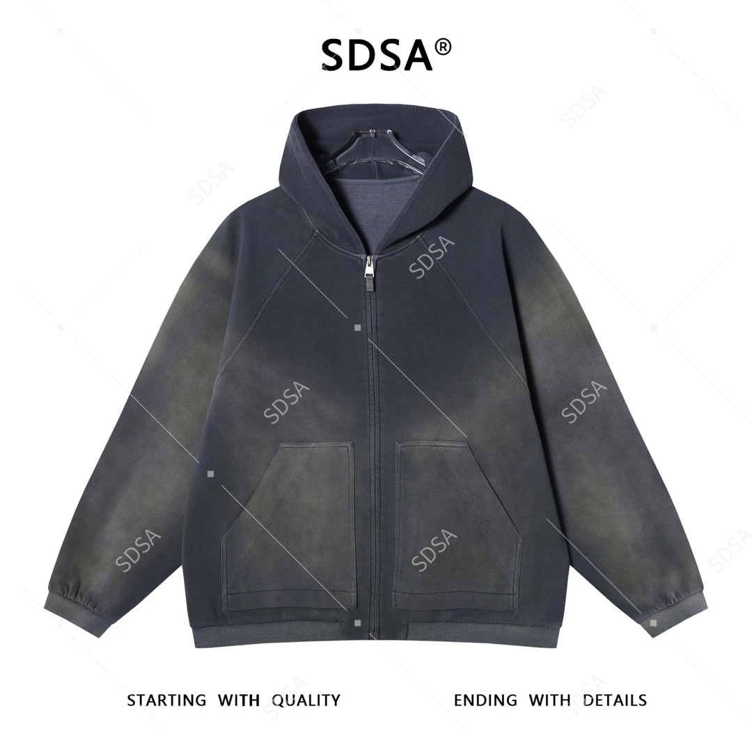 SDSA男士秋冬新款痞帅男装潮牌扎染晕染拉链连帽卫衣外套时尚高街