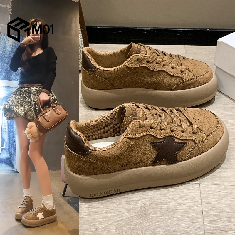 M01爆款复古厚底星星板鞋女2025秋季新款时尚百搭休闲运动板鞋女