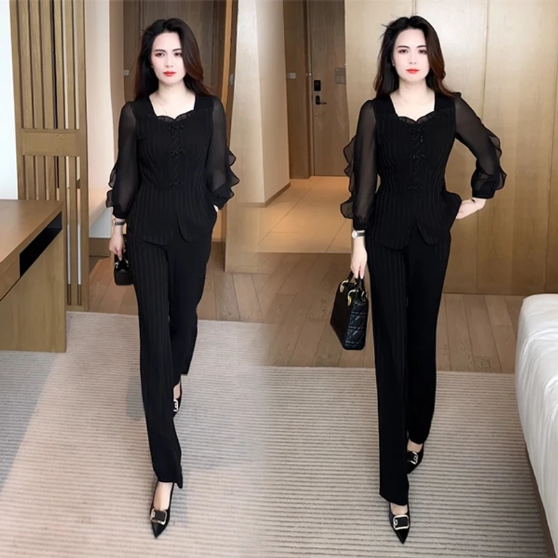 夏季新款新中式盘扣穿搭洋气时尚气质西装领减龄套装春秋显瘦长袖