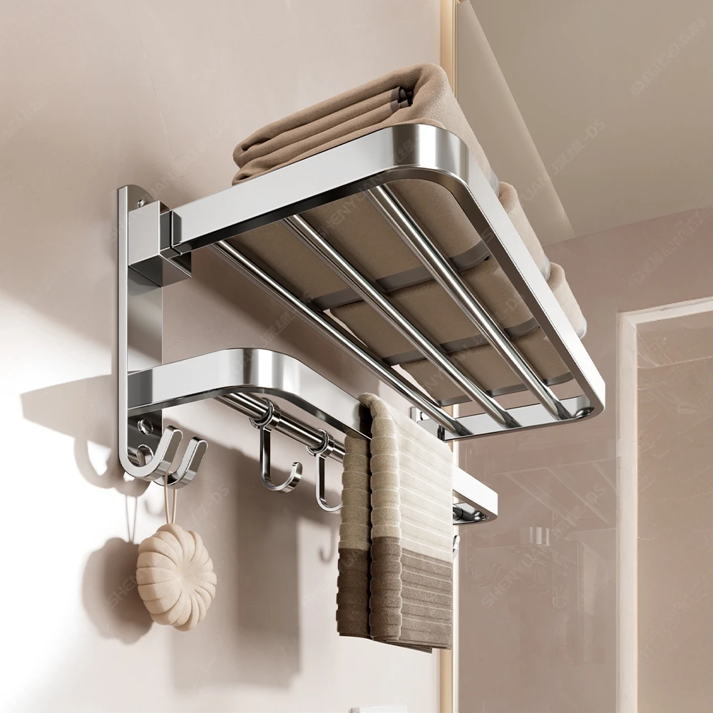 304不锈钢折叠毛巾架免打孔浴巾架卫生间浴室毛巾挂架浴巾置物架