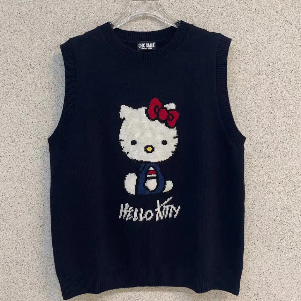 （南油娜）2025秋冬新款：小众设计休闲百搭Kitty羊毛背心25301