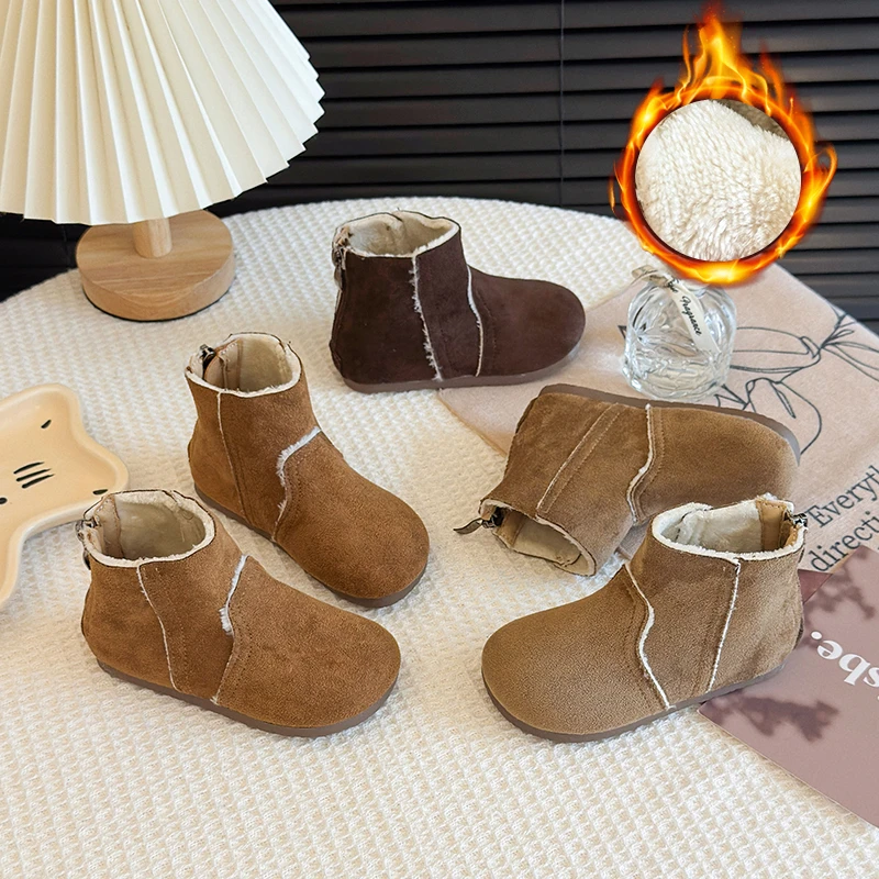 女童棉靴2025冬季新款小女孩休闲加绒保暖二棉短靴软底儿童勃肯鞋